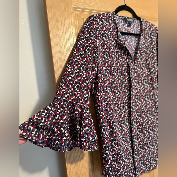 Ralph Lauren Geometric Ruffle Sleeve Blouse - Picture 4 of 8